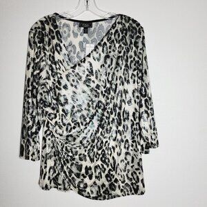 Dressbarn Animal Print Top Plus Size 2X Sequin Metallic 3/4 Sleeve‎ Stretch NWT